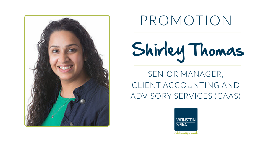 Weinstein Spira Announces Promotion of Shirley Thomas to Senior Manager, Client Accounting and Advisory Services (CAAS)